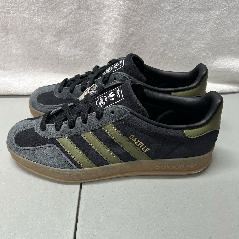 Adidas Mens Size 7.5 W's 9 Cazelle Indoor Black/Green/Gum Sneaker Shoes